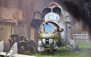 Hašení hoříčího vrtulníku Mi-24/35